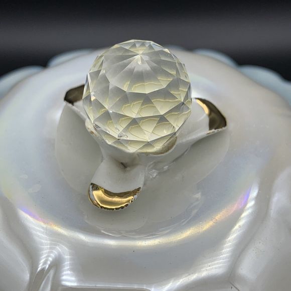 Vtg Italian Vanity Lidded Dish Blue White Pearlescent Retro Correct Glam Boudoir - Picture 14 of 14